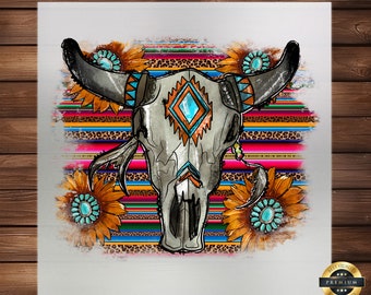Western Boho Cow Skull DTF Transfer: Bohemian Design