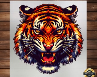 Tiger Head Mascot DTF Transfer: Custom Apparel DIY Craft