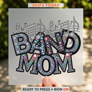 Faux Rhinestone Band Mom DTF Transfer, Marching Band Ready To Press