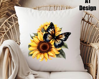 Butterfly Sunflower DTF Transfer: Custom Apparel Iron-on Decal