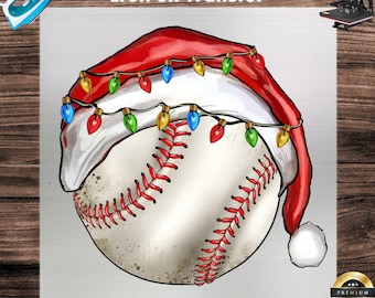 Santa Hat Baseball DTF Transfer for Christmas Lights and Holiday Sports Ready To Press