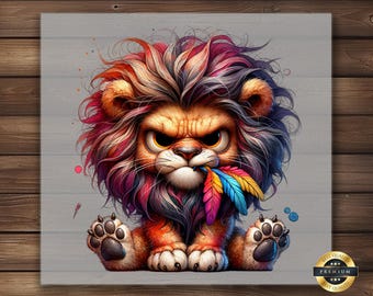 Grumpy Lion DTF Transfer, Angry Jungle King Print, Safari Lover Art