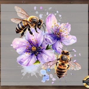 Honey Bees DTF Transfer, Realistic Bees on Dandelion, Ready to Press Print for Shirts, Natural Insect Art, Floral Bee Design