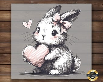 Baby Bunny Valentine's DTF Transfer: Pink Heart, DIY Apparel