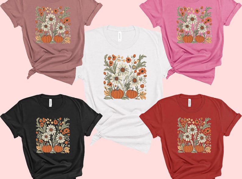 Fall Floral Pumpkin DTF Transfer, Autumn Flowers and Pumpkins Ironon