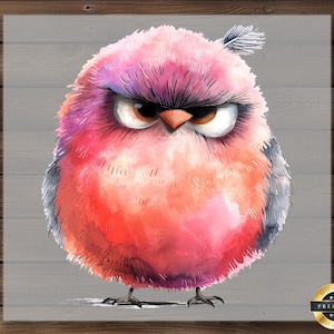 Angry Bird DTF Transfer, Cute Grumpy Animal Shirt Art, Ready to Press Design for DIY Apparel, Funny Bird Iron-On Print
