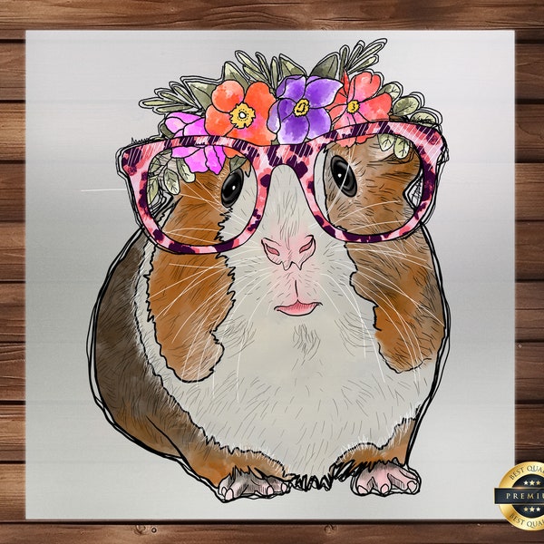 Guinea Pig Watercolor DTF Transfer - Delicate Guinea Pig with Flower Design, Artistic Iron-On for Clothing and Accessories, Pet-Themed Art