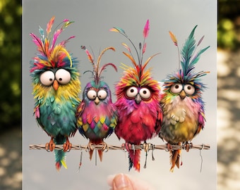 Quirky Birds DTF Transfer: Colorful Cartoon Heat Press Design
