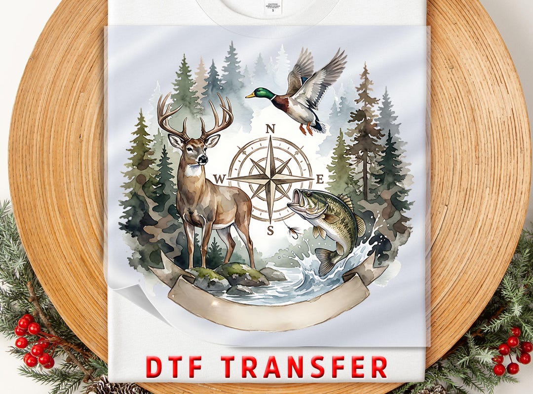 Outdoor Compass DTF Transfer: Deer Duck Fish Nature Scene - Etsy