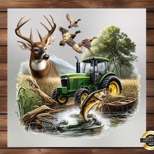 Hunting, Fishing, Farming DTF Transfer, Dynamic Outdoor Graphics, Perfect for Custom Apparel & Outdoor Enthusiasts, Ready-to-Press