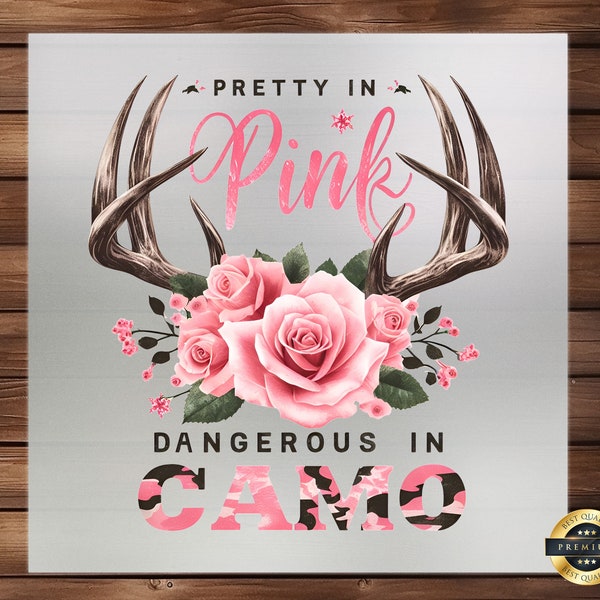 Pretty in Pink, Dangerous in Camo DTF Transfer, Feminine Style with a Camo Twist, Ideal for Custom Apparel, Ready to Press