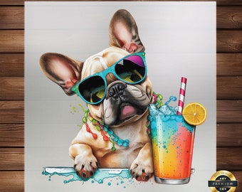 Summer French Bulldog Clipart: Fun Apparel DTF Transfer