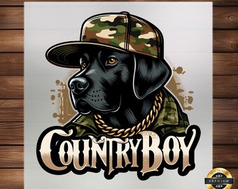 Country Boy Black Labrador DTF Transfer: Hunting Dog Graphic