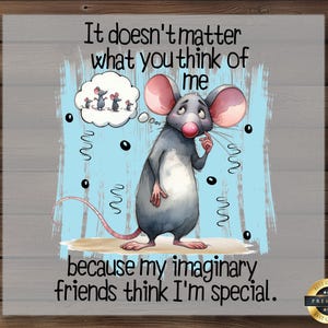 Funny Mouse DTF Transfer, Imaginary Friends Print, Cute Cartoon Rat, Ready To Press, DIY Shirt Art, Sarcastic Humor Design