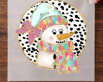 Cute Snowman Christmas DTF Transfer, Pink Bow Holiday Design Ready To Press