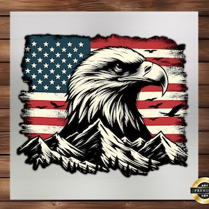 USA Flag Eagle DTF Transfer, Patriotic American Symbol Design, Easy Application, Majestic Eagle with Flag Graphics for Apparel, Ready Press