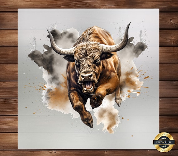Watercolor Bull DTF Transfer: Artistic Apparel Graphic