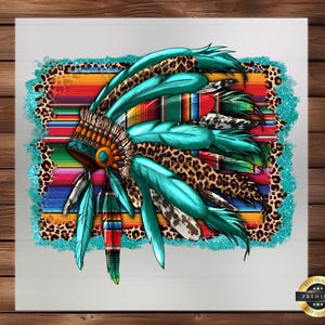 Western Serape DTF Transfer - Bright Native Headdress Design