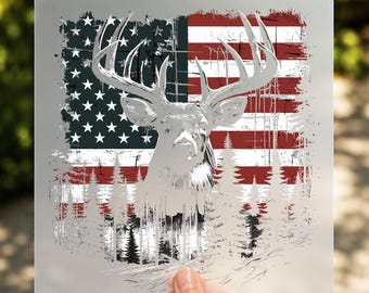 Patriotic Deer DTF Transfer, American Flag Buck Ready to Press