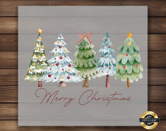 Merry Christmas Trees DTF Transfer, Festive Holiday,  Ready to Press