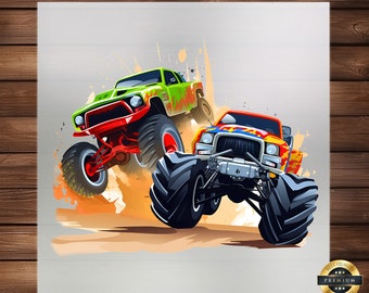 Colorful Monster Truck DTF Transfer: Kids' Apparel Graphic