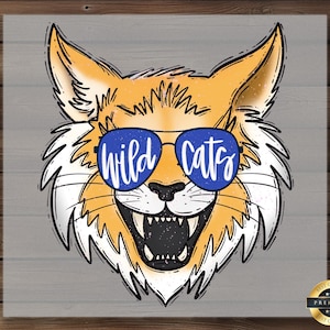 Wildcats Mascot DTF Transfer Leopard Head Bow Team Spirit Iron On Ready To Press Blue
