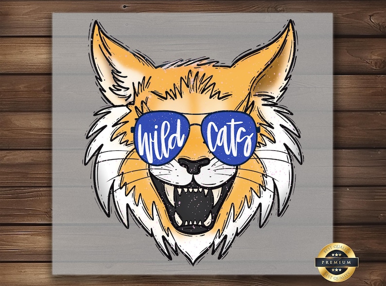 Wildcats Mascot DTF Transfer Leopard Head Bow Team Spirit Iron On Ready To Press Blue