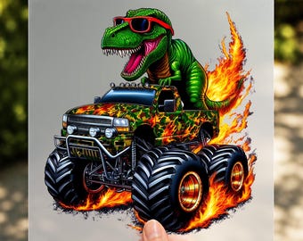 T Rex Monster Truck DTF Transfer, Dinosaur Truck Shirt for Boys