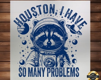 Funny Raccoon DTF Transfer: Houston, I Have So Many Problems