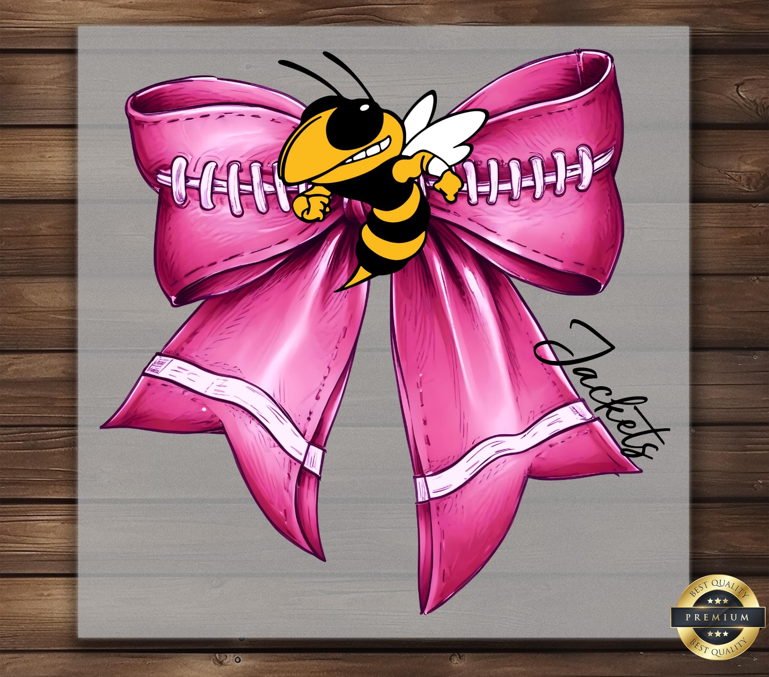 Yellow Jacket Pink Out Bow DTF Transfer, Football Iron-on