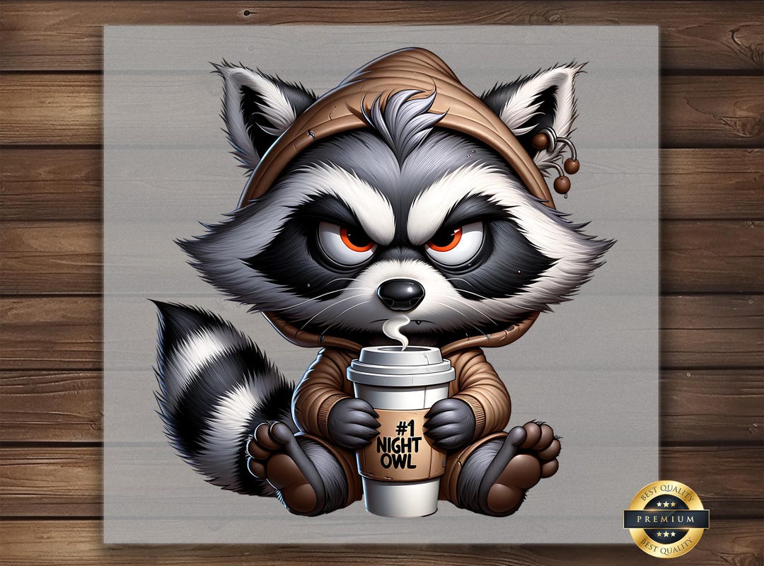 Grumpy Raccoon Coffee DTF Transfer: Funny Animal Art - Etsy