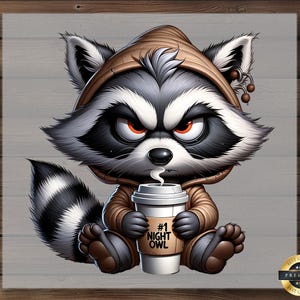 Grumpy Raccoon DTF Transfer, Funny Coffee Lover Print, Sleepy Night Owl Shirt, Ready to Press, DIY Heat Transfer, Lazy Animal Art