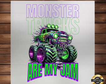 Monster Trucks Are My Jam DTF Transfer: Vibrant Apparel Design