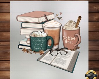 Coffee and Books DTF Transfer: Literary Iron-On Decal