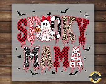 Spooky Mama DTF Transfer with Ghost Leopard and Buffalo Plaid Ready to Press