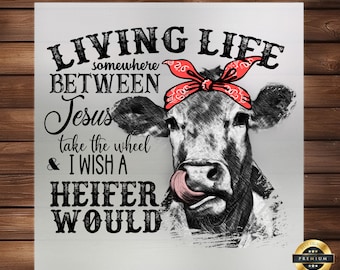 Cow Living Life DTF Transfer: Rustic Farmhouse Apparel