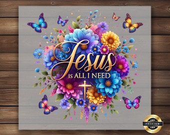 Jesus Floral Faith Design DTF Transfer: Christian Art