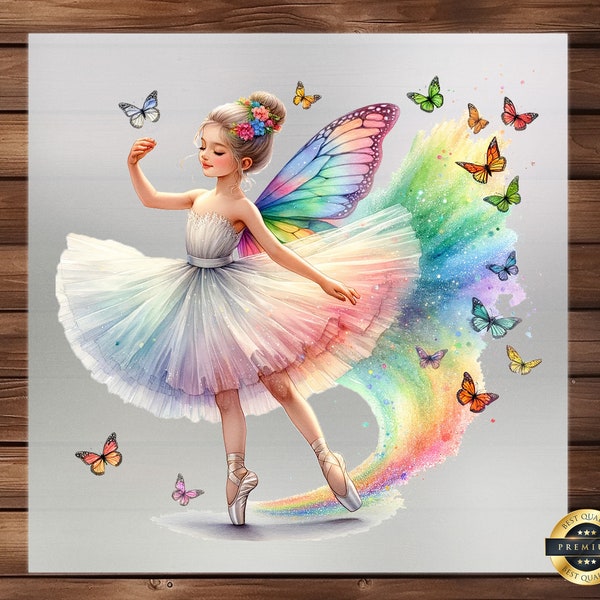 Ballerina Fairy DTF Transfer, Graceful Design with Butterflies, Easy Application, Durable Print, Perfect for Ballet Lovers, Ready to Press