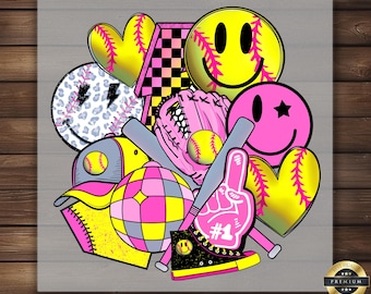 Retro Smiley Softball DTF Transfer, Game Day Ready To Press