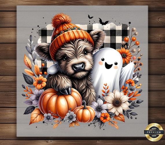 Fall Highland Cow Ghost DTF Transfer, Cute Halloween Ready To Press Iron On