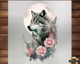 Wolf Roses DTF Transfer: Custom Apparel Iron-on Decal
