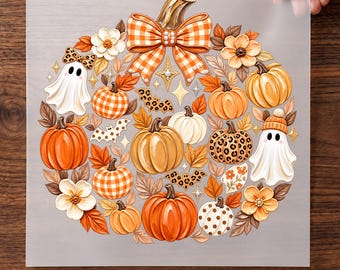 Cute Halloween Ghost DTF Transfer, Leopard Pumpkin Spooky Fall Ready To Press