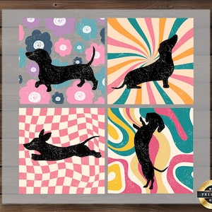 Retro Dog Silhouette DTF Transfer, Fun and Colorful Design for DIY Apparel, Perfect for Trendy Crafts and Gifts, Ready to Press