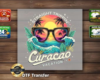 Straight Trippin Curacao Vacation DTF Transfer: Tropical Sunglasses Beach Shirt