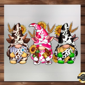Cow Gnome DTF Transfer, Whimsical Farmhouse Design, Easy Iron-On for Clothing & Home Decor, Perfect for Country Style Enthusiasts
