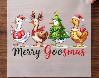 Merry Goosmas, Funny Christmas Goose DTF Transfer | Ready-To-Press | 1.5-14 Inch Holiday Apparel
