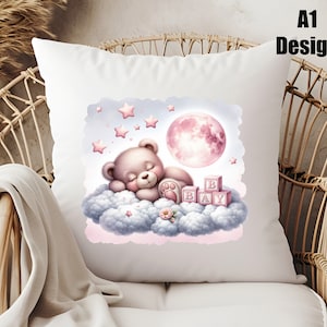 Sleepy Baby Teddy Bear DTF Transfer, 6 Different Designs, Cute Bedtime Graphics, Iron on Decal, Ready Press, Custom Kids Apparel, DIY Craft