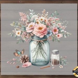 Floral Jar DTF Transfer: Daisies & Wildflowers, Cottagecore Design