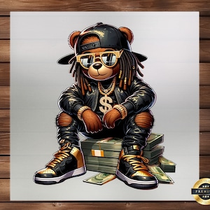 Hip Hop Teddy Bear Graffiti DTF Transfer, Cartoon Design, Ready to Press, Iron on Decal, DIY Craft, Custom Apparel