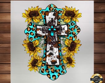 Sunflower Cross DTF Transfer: Iron-On Floral Faith Design